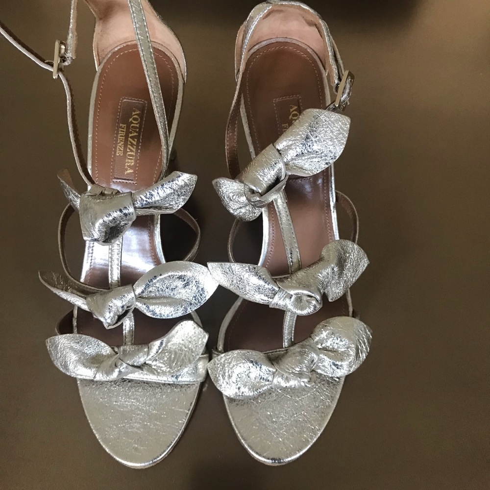 Aquazzura Light Gold 85 St. Tropez bow sandal